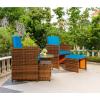 imageDevoko 9 Pieces Patio Dining Sets Outdoor Space Saving Rattan Chairs with Glass Table Patio Furniture Sets Cushioned Seating and Back Sectional Conversation Set BeigeBlue