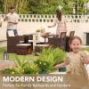 imageDevoko 9 Pieces Patio Dining Sets Outdoor Space Saving Rattan Chairs with Glass Table Patio Furniture Sets Cushioned Seating and Back Sectional Conversation Set BeigeBrownBeige