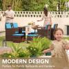 imageDevoko 9 Pieces Patio Dining Sets Outdoor Space Saving Rattan Chairs with Glass Table Patio Furniture Sets Cushioned Seating and Back Sectional Conversation Set BeigeBrownBlue