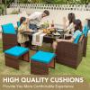 imageDevoko 9 Pieces Patio Dining Sets Outdoor Space Saving Rattan Chairs with Glass Table Patio Furniture Sets Cushioned Seating and Back Sectional Conversation Set BeigeBrownBlue