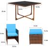 imageDevoko 9 Pieces Patio Dining Sets Outdoor Space Saving Rattan Chairs with Glass Table Patio Furniture Sets Cushioned Seating and Back Sectional Conversation Set BeigeBrownBlue