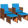 imageDevoko 9 Pieces Patio Dining Sets Outdoor Space Saving Rattan Chairs with Glass Table Patio Furniture Sets Cushioned Seating and Back Sectional Conversation Set BeigeBlue