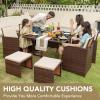 imageDevoko 9 Pieces Patio Dining Sets Outdoor Space Saving Rattan Chairs with Glass Table Patio Furniture Sets Cushioned Seating and Back Sectional Conversation Set BeigeBrownBeige