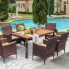imageDevoko Outdoor Patio Dining Sets 9 Pieces Wicker Outdoor Dining Table and Chairs Set with Acacia Wood Table Top and Widened Armrests for Backyard Garden Deck BlackBrown