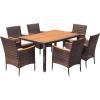 imageDevoko Outdoor Patio Dining Sets 9 Pieces Wicker Outdoor Dining Table and Chairs Set with Acacia Wood Table Top and Widened Armrests for Backyard Garden Deck BlackBrown