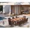 imageDevoko Outdoor Patio Dining Sets 9 Pieces Wicker Outdoor Dining Table and Chairs Set with Acacia Wood Table Top and Widened Armrests for Backyard Garden Deck BlackBrown