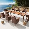imageDevoko Outdoor Patio Dining Sets 9 Pieces Wicker Outdoor Dining Table and Chairs Set with Acacia Wood Table Top and Widened Armrests for Backyard Garden Deck BlackBrown
