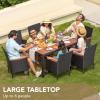 imageDevoko Outdoor Patio Dining Sets 9 Pieces Wicker Outdoor Dining Table and Chairs Set with Acacia Wood Table Top and Widened Armrests for Backyard Garden Deck BlackBlack