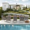 imageDevoko Outdoor Patio Dining Sets 9 Pieces Wicker Outdoor Dining Table and Chairs Set with Acacia Wood Table Top and Widened Armrests for Backyard Garden Deck BlackGrey