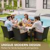 imageDevoko Outdoor Patio Dining Sets 9 Pieces Wicker Outdoor Dining Table and Chairs Set with Acacia Wood Table Top and Widened Armrests for Backyard Garden Deck BlackBlack