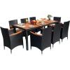 imageDevoko Outdoor Patio Dining Sets 9 Pieces Wicker Outdoor Dining Table and Chairs Set with Acacia Wood Table Top and Widened Armrests for Backyard Garden Deck BlackBlack