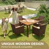 imageDevoko Outdoor Patio Dining Sets 9 Pieces Wicker Outdoor Dining Table and Chairs Set with Acacia Wood Table Top and Widened Armrests for Backyard Garden Deck BlackBrown