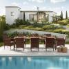 imageDevoko Outdoor Patio Dining Sets 9 Pieces Wicker Outdoor Dining Table and Chairs Set with Acacia Wood Table Top and Widened Armrests for Backyard Garden Deck BlackBrown