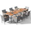 imageDevoko Outdoor Patio Dining Sets 9 Pieces Wicker Outdoor Dining Table and Chairs Set with Acacia Wood Table Top and Widened Armrests for Backyard Garden Deck BlackGrey