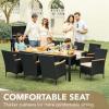 imageDevoko Outdoor Patio Dining Sets 9 Pieces Wicker Outdoor Dining Table and Chairs Set with Acacia Wood Table Top and Widened Armrests for Backyard Garden Deck BlackBlack