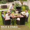 imageDevoko Outdoor Patio Dining Sets 9 Pieces Wicker Outdoor Dining Table and Chairs Set with Acacia Wood Table Top and Widened Armrests for Backyard Garden Deck BlackBlack