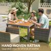 imageDevoko Outdoor Patio Dining Sets 9 Pieces Wicker Outdoor Dining Table and Chairs Set with Acacia Wood Table Top and Widened Armrests for Backyard Garden Deck BlackGrey