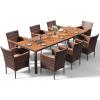 imageDevoko Outdoor Patio Dining Sets 9 Pieces Wicker Outdoor Dining Table and Chairs Set with Acacia Wood Table Top and Widened Armrests for Backyard Garden Deck BlackBrown