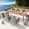 imageDevoko Outdoor Patio Dining Sets 9 Pieces Wicker Outdoor Dining Table and Chairs Set with Acacia Wood Table Top and Widened Armrests for Backyard Garden Deck BlackGrey