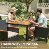 imageDevoko Outdoor Patio Dining Sets 9 Pieces Wicker Outdoor Dining Table and Chairs Set with Acacia Wood Table Top and Widened Armrests for Backyard Garden Deck BlackBeige
