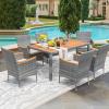 imageDevoko Outdoor Patio Dining Sets 9 Pieces Wicker Outdoor Dining Table and Chairs Set with Acacia Wood Table Top and Widened Armrests for Backyard Garden Deck BlackGrey