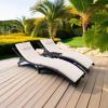 imageDevoko Patio Chaise Lounge Sets Outdoor Rattan Adjustable Back 3 Pieces Cushioned Patio Folding Chaise Lounge with Folding Table BeigeBeige