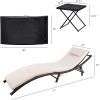 imageDevoko Patio Chaise Lounge Sets Outdoor Rattan Adjustable Back 3 Pieces Cushioned Patio Folding Chaise Lounge with Folding Table BeigeBeige