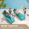 imageDevoko Patio Chaise Lounge Sets Outdoor Rattan Adjustable Back 3 Pieces Cushioned Patio Folding Chaise Lounge with Folding Table BeigeBlue