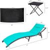 imageDevoko Patio Chaise Lounge Sets Outdoor Rattan Adjustable Back 3 Pieces Cushioned Patio Folding Chaise Lounge with Folding Table BeigeBlue
