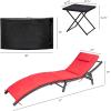 imageDevoko Patio Chaise Lounge Sets Outdoor Rattan Adjustable Back 3 Pieces Cushioned Patio Folding Chaise Lounge with Folding Table BeigeRed
