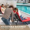 imageDevoko Patio Chaise Lounge Sets Outdoor Rattan Adjustable Back 3 Pieces Cushioned Patio Folding Chaise Lounge with Folding Table BeigeRed