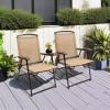 imageDevoko Patio Folding Chair Deck Sling Chair Camping Garden Pool Beach Using Chairs Space Saving Set of 2 Beige