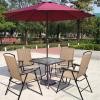 imageDevoko Patio Folding Chair Deck Sling Chair Camping Garden Pool Beach Using Chairs Space Saving Set of 2 Beige