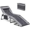 imageDevoko 4Fold Padded Portable Folding Outdoor Chaise Lounge Heavy Duty Reclining Chair with Pillow ampamp Side Pocket for Patio Beach Pool Camping Sunbathing GrayGrey
