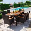imageDevoko Outdoor Patio Dining Sets 9 Pieces Wicker Outdoor Dining Table and Chairs Set with Acacia Wood Table Top and Widened Armrests for Backyard Garden Deck BlackBlack