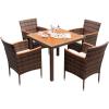 imageDevoko Outdoor Patio Dining Sets 9 Pieces Wicker Outdoor Dining Table and Chairs Set with Acacia Wood Table Top and Widened Armrests for Backyard Garden Deck BlackBrown