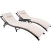 imageDevoko Patio Chaise Lounge Sets Outdoor Rattan Adjustable Back 3 Pieces Cushioned Patio Folding Chaise Lounge with Folding Table BeigeBeige