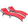 imageDevoko Patio Chaise Lounge Sets Outdoor Rattan Adjustable Back 3 Pieces Cushioned Patio Folding Chaise Lounge with Folding Table BeigeRed