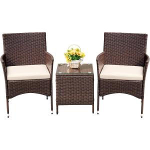 imageDevoko 3 Pieces Patio Furniture Sets Clearance PE Rattan Wicker Chairs with Table Outdoor Garden Porch Furniture Sets Light GreyBrownBeige