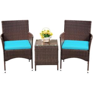 imageDevoko 3 Pieces Patio Furniture Sets Clearance PE Rattan Wicker Chairs with Table Outdoor Garden Porch Furniture Sets Light GreyBrownBlue