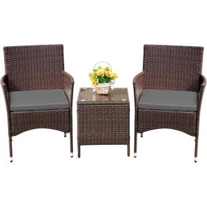 imageDevoko 3 Pieces Patio Furniture Sets Clearance PE Rattan Wicker Chairs with Table Outdoor Garden Porch Furniture Sets Light GreyBrownGrey
