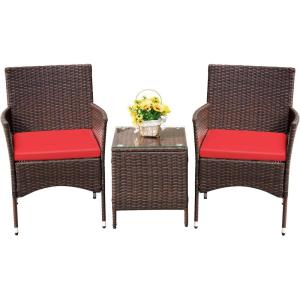 imageDevoko 3 Pieces Patio Furniture Sets Clearance PE Rattan Wicker Chairs with Table Outdoor Garden Porch Furniture Sets Light GreyBrownRed