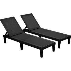 imageDevoko Outdoor Chaise Lounge Chair Set of 2 for Outside Pool Patio Adjustable Waterproof Easy Assembly Chaise Lounge Outdoor Black Set of 2Black