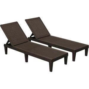 imageDevoko Outdoor Chaise Lounge Chair Set of 2 for Outside Pool Patio Adjustable Waterproof Easy Assembly Chaise Lounge Outdoor Black Set of 2Deep Brown