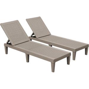 imageDevoko Outdoor Chaise Lounge Chair Set of 2 for Outside Pool Patio Adjustable Waterproof Easy Assembly Chaise Lounge Outdoor Black Set of 2Light Brown