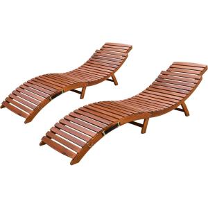 imageDevoko Patio Chaise Pool Lounge Outdoor Folding Wooden Lounge Chair for Outside Waterproof Lounge Chair 2 Piece