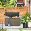 imageDevoko 120 Gallon Deck Box Resin Outdoor Storage Box Waterproof for Patio Large Outdoor Storage Bench Lockable for Outside Deep BrownBrown