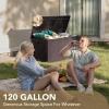 imageDevoko 120 Gallon Deck Box Resin Outdoor Storage Box Waterproof for Patio Large Outdoor Storage Bench Lockable for Outside Deep BrownDeep Brown