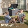 imageDevoko 120 Gallon Deck Box Resin Outdoor Storage Box Waterproof for Patio Large Outdoor Storage Bench Lockable for Outside Deep BrownGrey