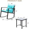 imageDevoko 3 Piece Rocking Bistro Set Wicker Patio Outdoor Furniture Porch Chairs Conversation Sets with Glass Coffee Table BeigeBlue